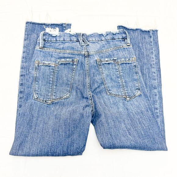 Good American Straight Leg Denim Jeans Frayed Hem Indigo032 Zip Fly Size 4 / 27 - Picture 5 of 8